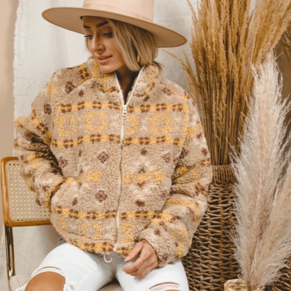 New Cozy Fleece Aztec Print Zip Up Jacket Coat - Picture 4 of 12